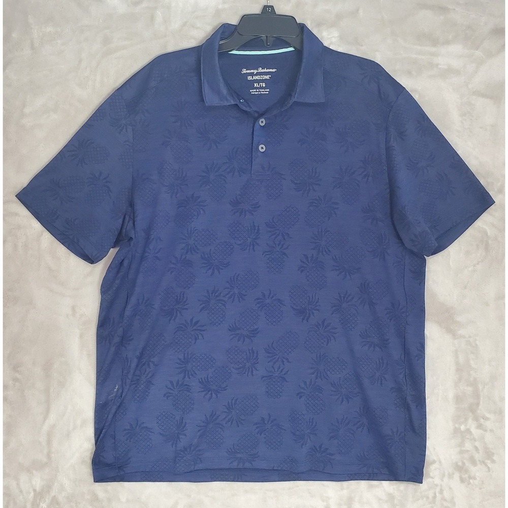 Tommy Bahama Islandzone Golf Polo Shirt Men Size XL Dark Blue Pineapple Print